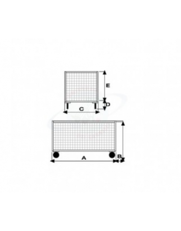 Pianale a 4 sponde - 1 ribaltabile in rete verniciata ruote pneumatiche (2 fisse-2 girevoli con freno) - cm 75x115x60,5h