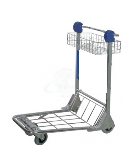 Carrello portabagagli compenetrabile in acciaio cromato freno normalmente  attivo cestello in filo elettrosaldato - cm 56x94x106h 