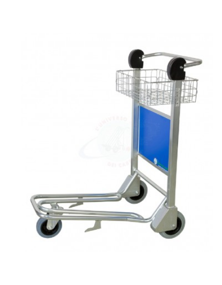 Carrello portabagagli compenetrabile in acciaio cromato freno normalmente attivo cestello in filo elettrosaldato - cm 56x94x106h