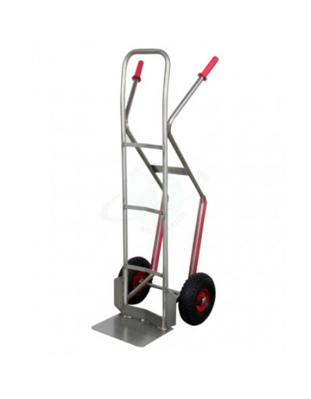 Carrello portacasse in acciaio inox - 2 ruote pneumatiche e cerchio in acciaio  con Ø cm 26 - cm 49x130h 