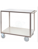 Carrello a 2 piani lisci in acciaio inox AISI 304 spessore 12/10 - Portata kg 300 - 2 ruote girevoli, 2 fisse - piano cm 60x90