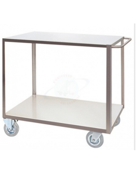 Carrello a 2 piani lisci in acciaio inox AISI 304 spessore 12/10 - Portata kg 300 - 2 ruote girevoli, 2 fisse - piano cm 60x90