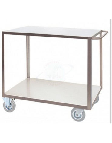 Carrello a 2 piani lisci in acciaio inox AISI 304 spessore 15/10,Portata kg 250,2 ruote fisse, 2 girevoli - piano cm 50x80