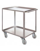 Carrello a 2 piani, bordo di contenimento in acciaio inox, 4 ruote (2 girevoli) - piano cm 50x80 - Portata Kg 300