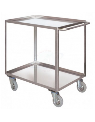 Carrello portatutto a 2 vasche, lamiera 15/10 Portata Kg 300, 4 ruote (2 girevoli con freno) - piano cm 50x80