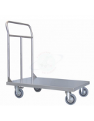 Carrello a pianale in acciaio alimentare AISI 304 lamiera 15/10, 2 ruote fisse, 2 girevoli Ø cm 12,5 - cm 50x80x90h