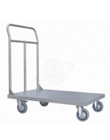 Carrello a pianale in lamiera 15/10 in acciaio inox AISI 304, 4 ruote girevoli in gomma piena Ø cm 14 - cm 60x90