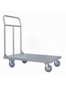 Carrello a pianale in lamiera 15/10 acciaio inox AISI 304, 4 ruote (2 fisse-2 girevoli con freno) Ø cm 14 - cm 60x90