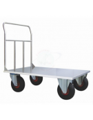 Carrello a pianale in acciaio alimentare AISI 304, 4 ruote pneumatiche - 2 ruote fisse, 2 ruote girevoli - cm 80x123x110h