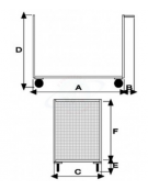 Pianale con 2 sponde in rete in acciaio inox AISI304 4 ruote girevoli in gomma grigia antitraccia Ø cm 14 - cm 60x105x81h