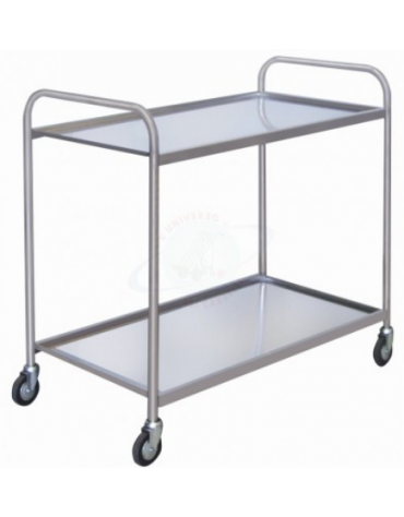 Carrello di servizio a 2 ripiani in acciaio AISI 304 Portata kg 100, 4 ruote in gomma girevoli Ø cm  12,5 - cm 111x57x96h