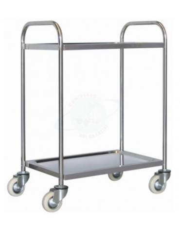 Carrello di servizio a 2 ripiani stampati in acciaio inox, 4 ruote in nylon girevoli Ø cm 10 - cm 41x55x90,5h