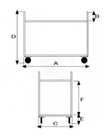 Carrello di servizio a 3 ripiani in acciaio AISI 304, 4 ruote in gomma girevoli Ø cm 12,5 - cm 103x57x97h