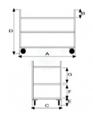 Carrello di servizio a 3 ripiani in acciaio, 4 ruote in gomma girevoli Ø cm 12,5 - cm 83x57x97h