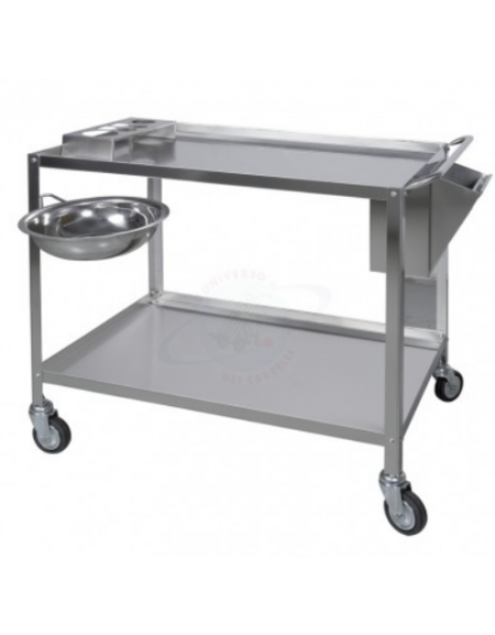 Carrello per medicazioni in acciaio INOX AISI 304 4 ruote girevoli Ø CM 10 - CM 90x60x85h