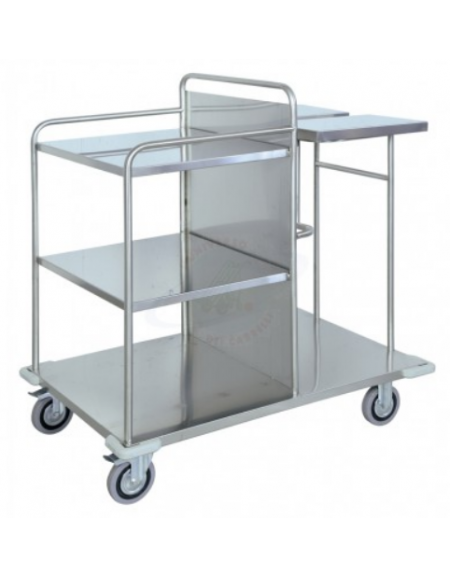 Carrello raccolta e distribuzione biancheria in acciaio inox, 4 ruote (2 con freno) Ø cm 12,5 - cm 135x67,5x114,5h