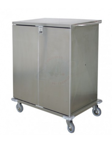 Carrello container biancheria doppia anta in accaio inox, 4 ruote (2 con freno) - Ø cm 20 - cm 123x75x134h