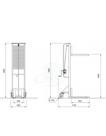 Sollevatore ad arganello con frizione incorporata arresto automatico, sollevamento max cm 160 - cm 110x66x198h