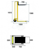 Sollevatore a arganello in acciaio inox AISI 304 2 ruote posteriori in Nylon/adiprene Ø cm 15 cm 100x53x161h