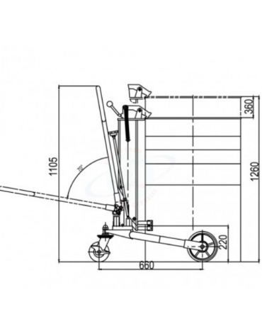 Sollevatore idraulico manuale basso 2 ruote posteriori in nylon/adiprene Ø  cm 15, 1 supporto con freno - cm 175x75x130h 