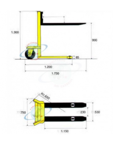 Sollevatore idraulico a pinza per fusti metallici con aggancio automatico -  cm 80x77x114,5/136h 