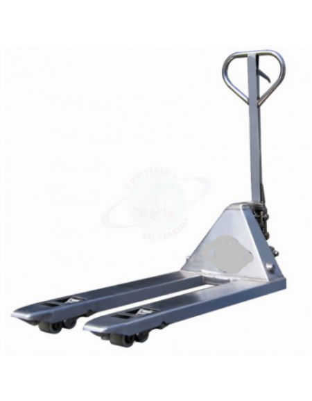 Transpallet acciaio inox AISI316 resistente acidi - comando a leva a 3 posizioni - forche cm 54x115 - portata Kg. 2000