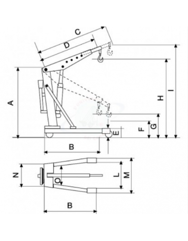 Carrello gru idraulica smontabile con pompa doppio effetto, 1000 Kg, braccio sfilabile in 4 posizioni