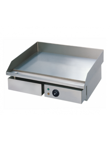 Griglia elettrica in acciaio inox, piastra cromata con piano di cottura liscio - mm  550x495x245h