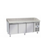 Tavolo refrigerato pizzeria 2 porte con piano in granito, predisposto per vetrina refrigerata VRX15/33 o 15/38 - cm 202x80x100h