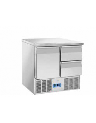 Tavolo refrigerato in acciaio inox AISI 304, con 1 sportello - 2 cassetti - Refrigerazione statica - mm 900x700x882h