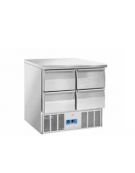 Tavolo refrigerato in acciaio inox AISI 304, con 4 cassetti - refrigerazione statica - mm 900x700x882h