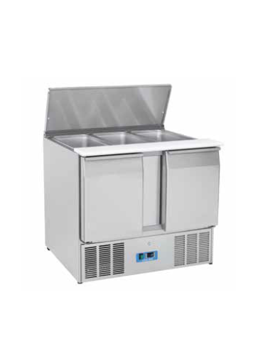 Tavolo saladette refrigerato inox AISI 304, 2 sportelli GN - parte superiore scorrevole e alzabile - mm 1045x700x883h