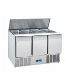 Tavolo saladette refrigerato inox AISI 304, 2 sportelli GN - parte superiore scorrevole e, alzabile - mm 1365x700x883h