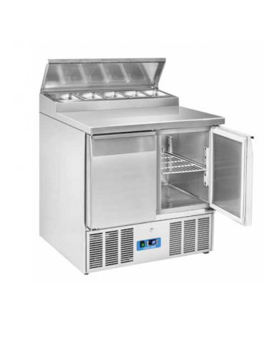 Tavolo saladette refrigerato inox AISI 304, 2 sportelli GN - parte superiore con sportello alzabile - mm 900x700x1005h