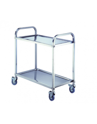 Carrello portavivande a 2 ripiani piatti in acciaio inox S/S 201 - 2 ruote con fermo freno - dimensione cm 90x85x44,5h