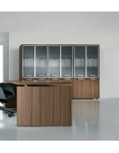 Mobile alto direzionale con ante inf. in legno con serratura e sup. in vetro - cm 189x47x198h