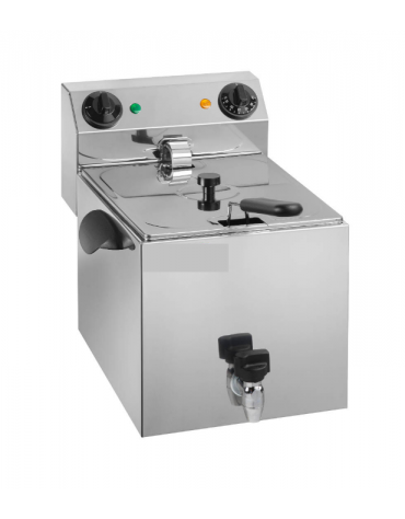 Friggitrice elettrica da banco in acciaio inox con rubinetto - 1 vasca - capacità 6 lt - mm 340x430x355h