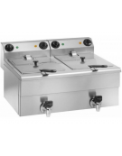 Friggitrice elettrica da banco in acciaio inox con rubinetto - capacità lt 10 + 10 -  3500 + 3500 w cm 60x48x35h