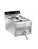 Friggitrice elettrica da banco in acciaio inox con rubinetto - capacità lt 12 -  9000 w - mm L400LxP700x420h