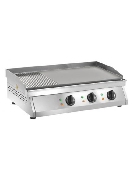 Fry top elettrico da banco in acciaio inox - piastra 2/3 liscia + piastra 1/3 rigata  - potenza 9000 W - cm 84x50x20h