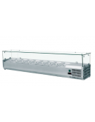 Vetrinetta refrigerata per pizzeria, in acciaio inox con vetri - predisposta per 9 bacinelle GN1/3 + 1 GN1/2  - mm 2000x395x435h