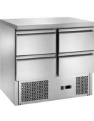 Saladette refrigerata statica, con 4 cassetti, piano in inox e temperatura + 2° C/ + 8° C - L 900 mm x P 700 mm x H 870 mm