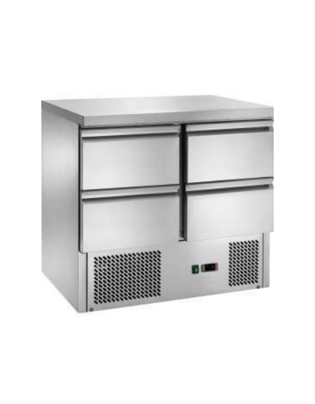 Saladette refrigerata statica, con 4 cassetti, piano in inox e temperatura + 2° C/ + 8° C - L 900 mm x P 700 mm x H 870 mm