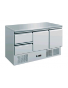 Saladette a refrigerazione statica ( + 2° C/ + 8° C ), piano di lavoro in acciaio INOX, 2 porte e 2 cassetti - mm1365x700x870h