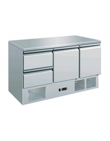 Saladette a refrigerazione statica ( + 2° C/ + 8° C ), piano di lavoro in acciaio INOX, 2 porte e 2 cassetti - mm1365x700x870h