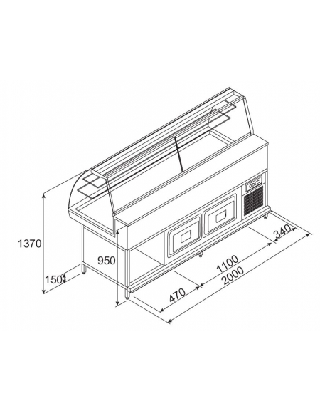 Vetrina fredda con cella da cm. 200