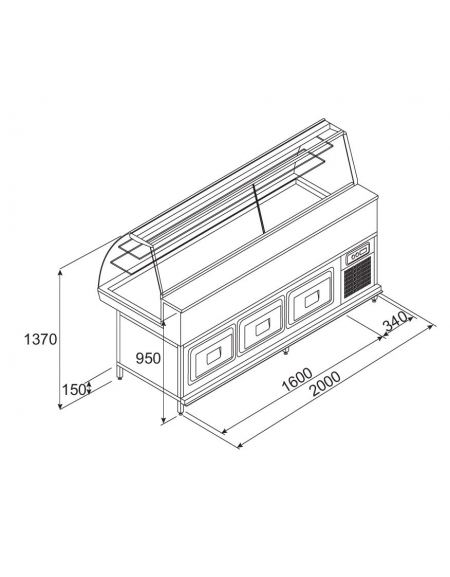 Vetrina fredda con cella da cm. 200