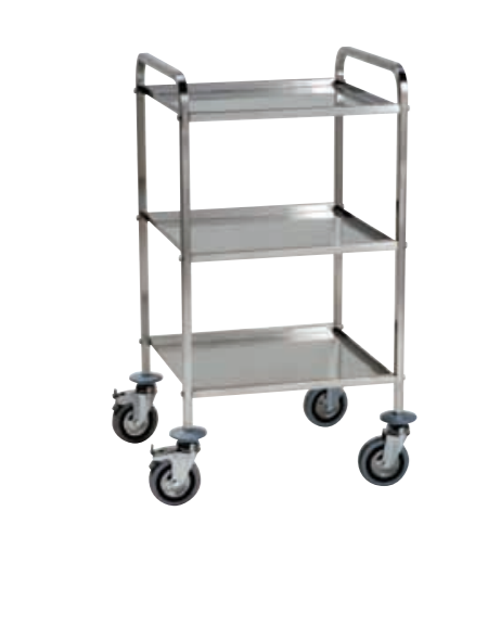 Carrello con 3 ripiani di piegatura asportabili - inox 18/10, tubo quadro - cm 60x56x1020h