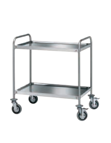 Carrello con 2 ripiani stampati - inox 18/10, tubo tondo - cm 98x58x96h