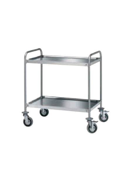 Carrello con 2 ripiani stampati - inox 18/10, tubo tondo - cm 98x58x96h